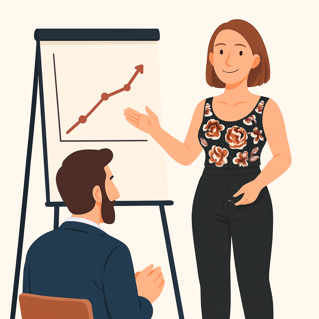 Präsentation mit Diagramm und Kollegem Präsentation mit Diagramm und Kollegem